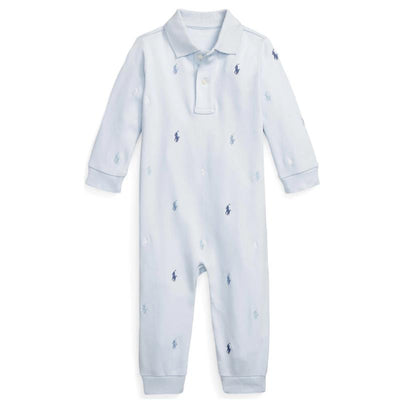 Ralph Lauren Baby - Long-Sleeve Interlock Knit One Piece Coverall - Beryl Blue 12M Beryl Blue Image 1