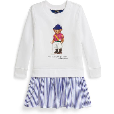 Ralph Lauren Baby - Long-Sleeve Ligthweight Magic Fleece Polo Bear Day Dress White/Blue Image 1