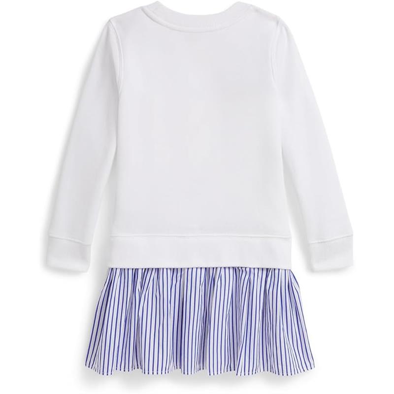 Ralph Lauren Baby - Long-Sleeve Ligthweight Magic Fleece Polo Bear Day Dress White/Blue Image 2