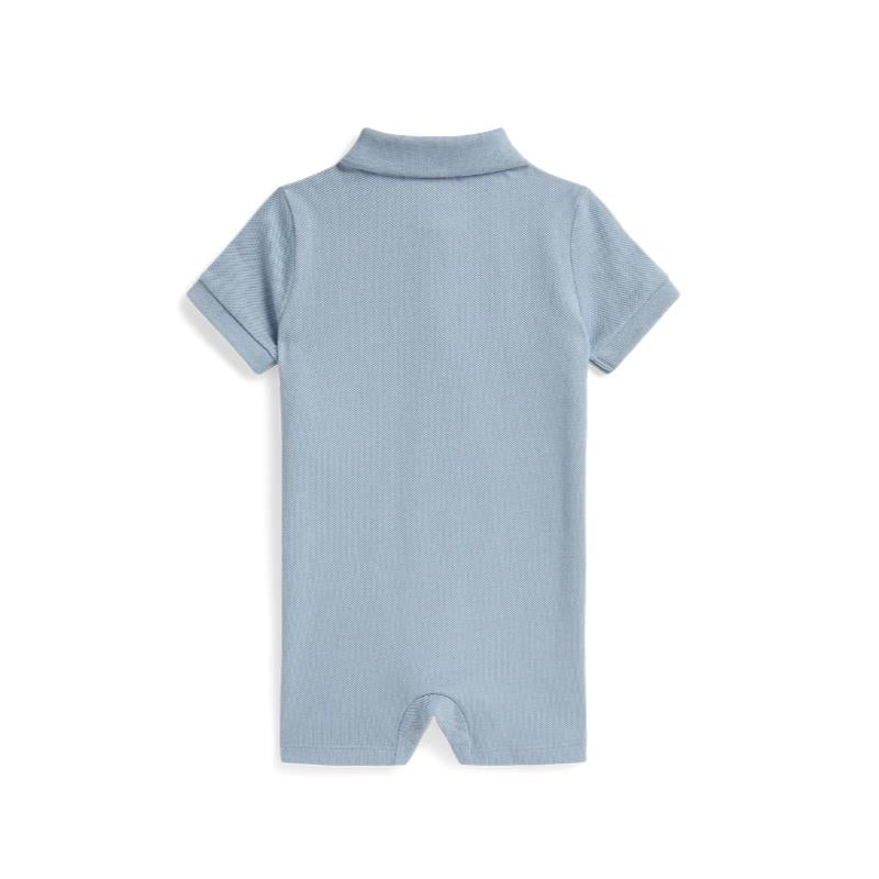 Ralph Lauren Baby Short-Sleeve Basic Mesh Big Pony Polo Shortall, Estate Blue Image 2