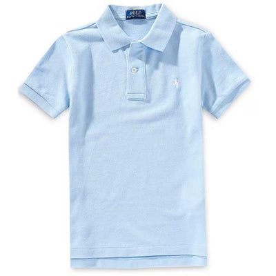 Ralph Lauren Baby Solid Office Blue Short-Sleeve Mesh Polo featuring a collar and a small logo on the chest.