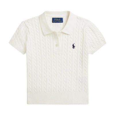 Ralph Lauren Baby Short-Sleeve Combed Cotton Mini Cable Knit Polo, Paper White Image 1