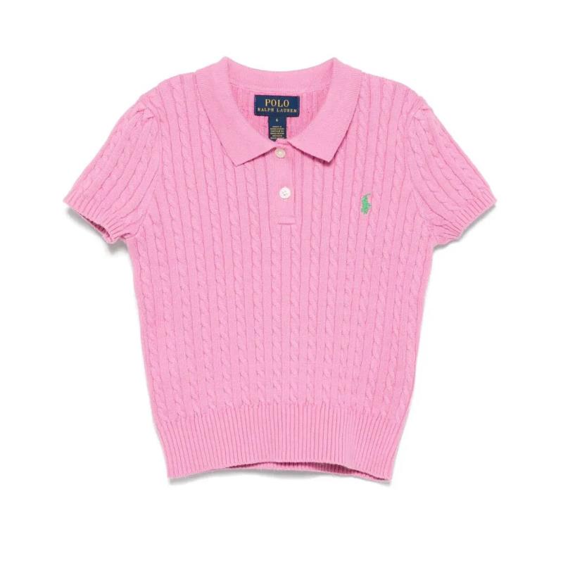 Ralph Lauren Baby - Short-Sleeve Combed Cotton Mini Cable Knit Polo, Pink/Green Image 1