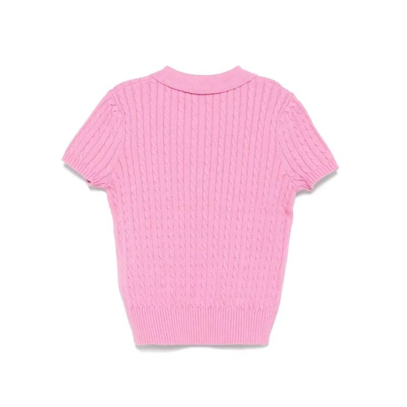 Ralph Lauren Baby - Short-Sleeve Combed Cotton Mini Cable Knit Polo, Pink/Green Image 2