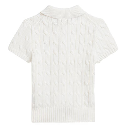 Baby short-sleeve polo in cable-knit design, made of cotton in Deckwash White color.