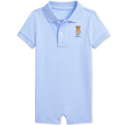Ralph Lauren Baby - Short-Sleeve Cotton Interlock Novelty Bear Graphic Shortall, Office Blue Image 1