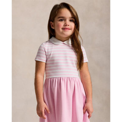 Ralph Lauren Baby - Short-Sleeve Ponte Roma Peter Pan Collar Striped Shirt Dress, Pink/White Image 1