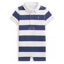 Ralph Lauren Baby Short-Sleeve Rugby Jersey Knit Polo Shortall Stripe, Light Navy/Deckwash White Image 1