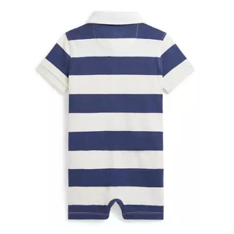 Ralph Lauren Baby Short-Sleeve Rugby Jersey Knit Polo Shortall Stripe, Light Navy/Deckwash White Image 2