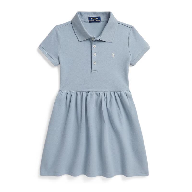 Ralph Lauren Baby Short-Sleeve Stretch Mesh Ruffle Polo Dreshort Sleeve, Estate Blue Image 1