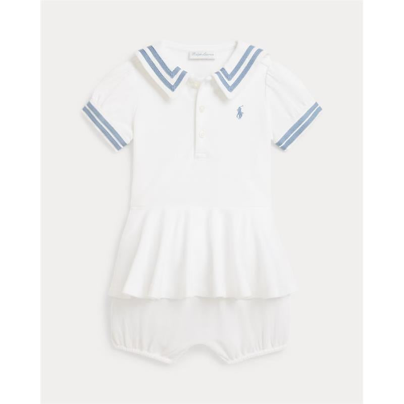 Ralph Lauren Baby Short-Sleeve Stretch Mesh Sailor Peplum Bubble Shortall White Image 1