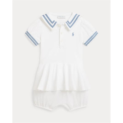 Ralph Lauren Baby Short-Sleeve Stretch Mesh Sailor Peplum Bubble Shortall White Image 1