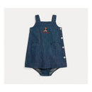 Ralph Lauren Baby - Sleeveless Cotton Twill Denim Bear Overall Dress Image 1