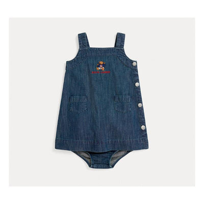 Ralph Lauren Baby - Sleeveless Cotton Twill Denim Bear Overall Dress Image 1