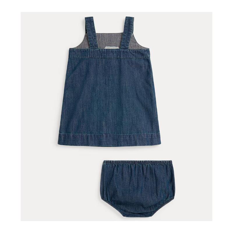 Ralph Lauren Baby - Sleeveless Cotton Twill Denim Bear Overall Dress Image 2