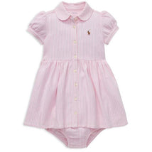Ralph Lauren Baby - Striped Knit Oxford Dress & Bloomer, Camel Pink Image 1