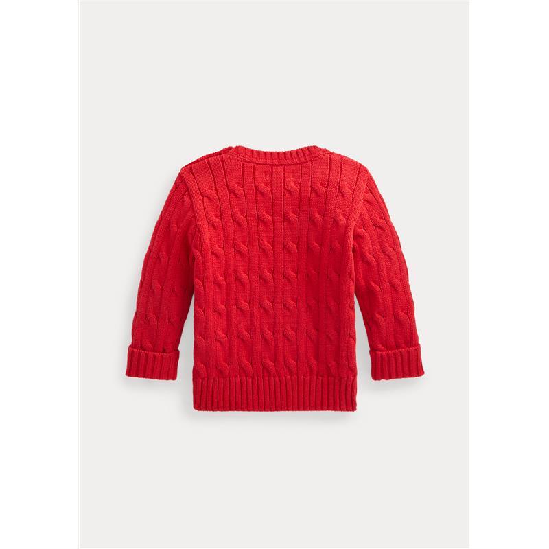 Ralph Lauren - Combed Cotton Long Sleeve Cable Top Sweater, Red Image 2