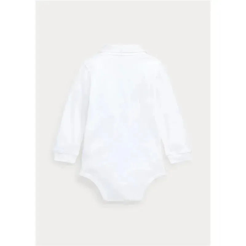 Ralph Lauren - Interlock Long Sleeve Polo One Piece Bodysuit, White Image 2