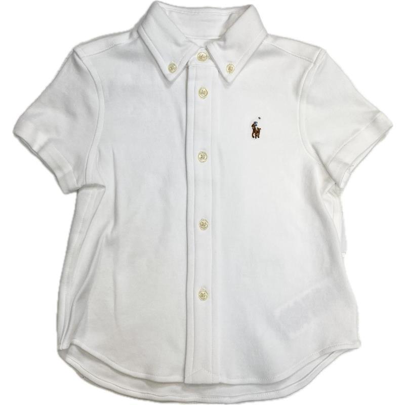 Ralph Lauren - Short Sleeve Interlock Knit SportShirt W/ Seersucker Short Set 12M, White Image 2