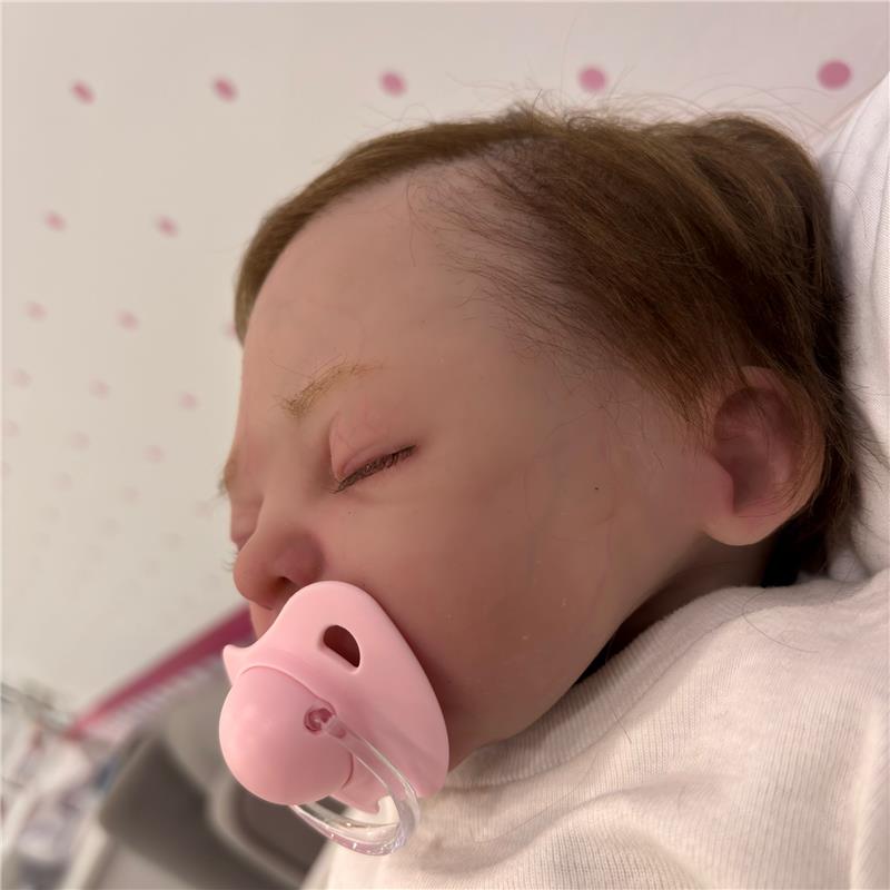 Reborn Baby Doll - Animatronic Model Silicone Baby Reborn Girl, Closed Eyes, Rooted Hair Image 3