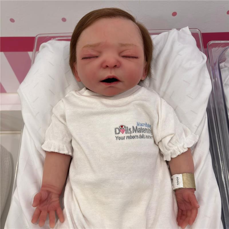 Reborn Baby Doll - Animatronic Model Silicone Baby Reborn Girl, Closed Eyes, Rooted Hair Image 4