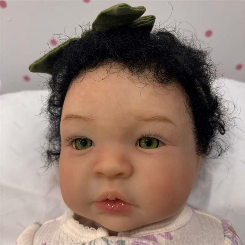 Reborn Baby Doll - White Vinyl & Black Curly Wig, Shyann Image 2