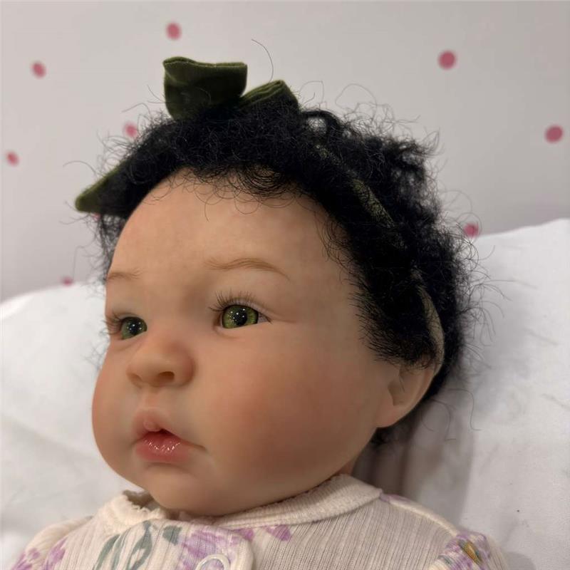 Reborn Baby Doll - White Vinyl & Black Curly Wig, Shyann Image 3