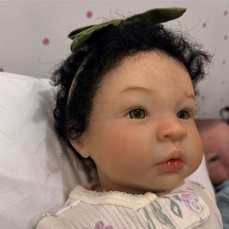 Reborn Baby Doll - White Vinyl & Black Curly Wig, Shyann Image 4