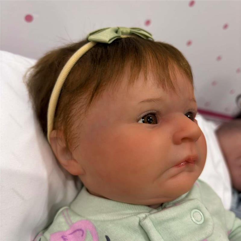 Reborn Baby Doll - White Vinyl & Rooted Black Hair, Tiara Image 3