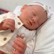 Reborn Baby Dolls - Vinyl + Cloth White Baby Light Brown Painted Hair, Closed Eyes - Evelyn Image 1
