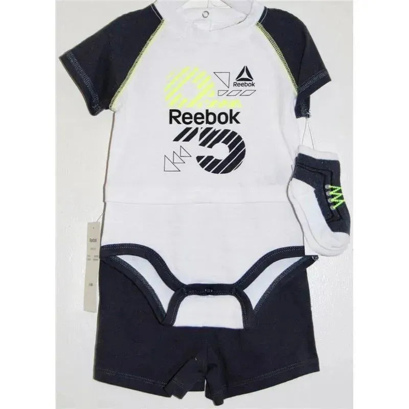 Reebok - Layette Knit Creeper/Short/Bootie 3Pc Set, True White.