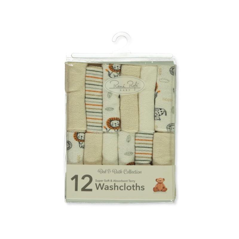 Rene Rofe Baby 12 Pack Terry Lion Washcloths-Cream Image 1