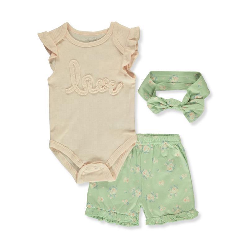 Rene Rofe Baby Girls 3Piece Floral Shorts And Pink Bodysuit Set 3-6M Image 1
