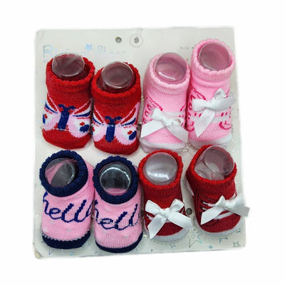 Rising Star Baby Girl Booties 4-Pack Red and Pink Lace 0-12M