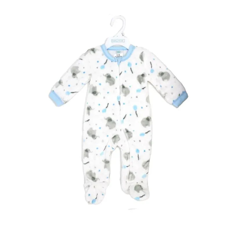 Rose Textile - Baby Boys Printed Fleece Sleeper Blue Elephant Image 2