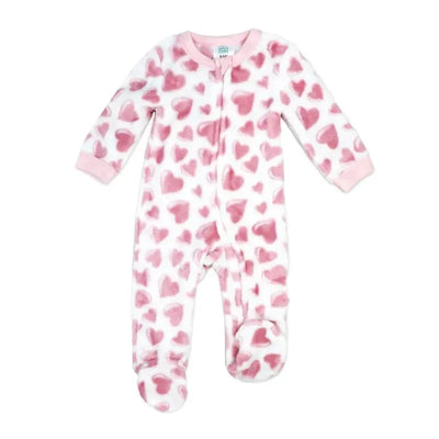 Rose Textile - Baby Girls Pink Hearts Printed Fleece Sleeper Image 1