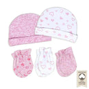 Rose Textiles - 100% Organic Cotton 5 Pack - Hat & Mitt Set, Pink Heart Image 1