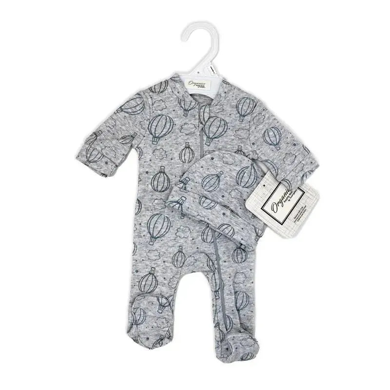 Rose Textiles - 100% Organic Heather Hot Air Balloon Sleeper + Hat, Grey Image 3