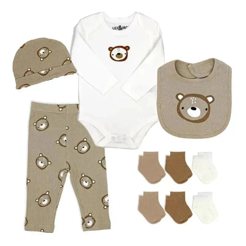Rose Textiles - 10Pk Neutral Socks Hanging Set, Beige Bear Image 1
