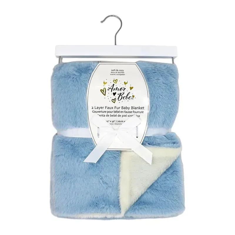 Rose Textiles Layer Faux Fur Plush Blanket, Blue - Main Image