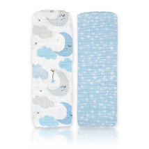Rose Textiles - 2 Pack Muslin Swaddle Blankets, Blue Sweet Dream Image 1