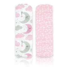 Rose Textiles - 2Pk Baby Girl Muslin Swaddle Blankets, Pink Star/Wave Image 1