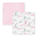 Rose Textiles - 2Pk Baby Girl Muslin Swaddle Blankets, Pink Star/Wave Image 3