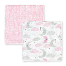 Rose Textiles - 2Pk Baby Girl Muslin Swaddle Blankets, Pink Star/Wave Image 3