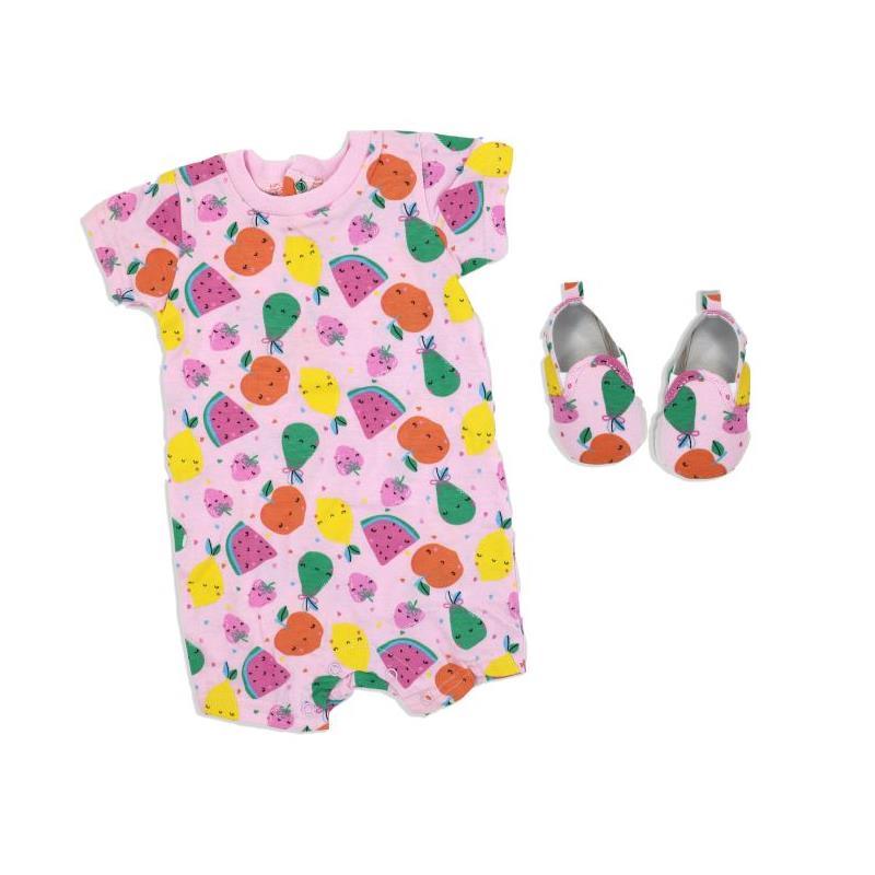 Rose Textiles - 2Pk Baby Girl Romper & Shoe Set, Fruits Image 1