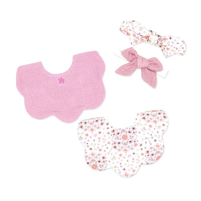 Rose Textiles - 2Pk Bibs + 2Pk Headbands Pink Floral Bouquet Image 1