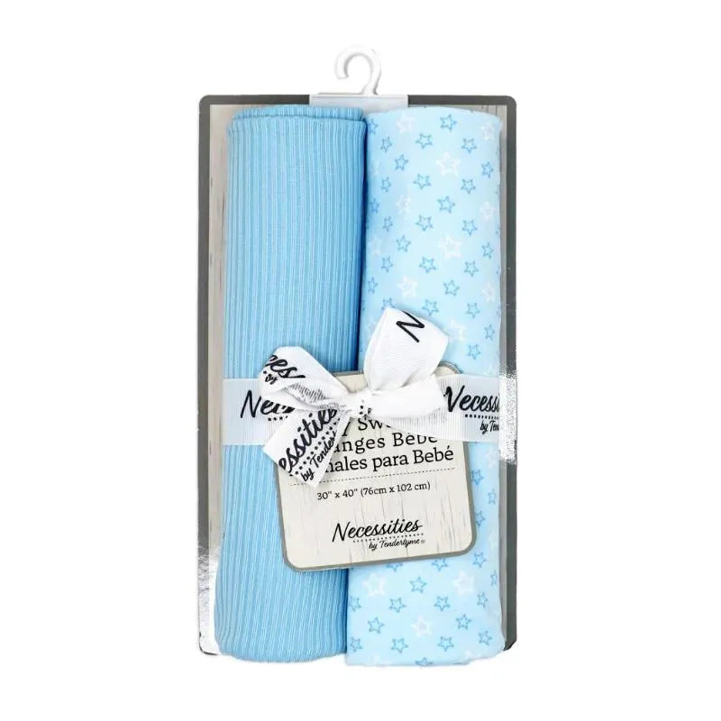 Rose Textiles - 2Pk Blue Star Knit Swaddle Image 2
