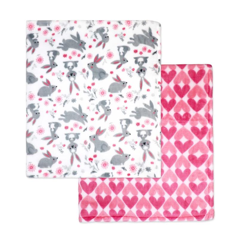 Rose Textiles - 2Pk Flannel Fleece Blanket Pink Bunnies Image 3