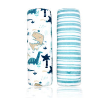 Rose Textiles - 2Pk Flannel Fleece Blanket Teal Dinos Image 2