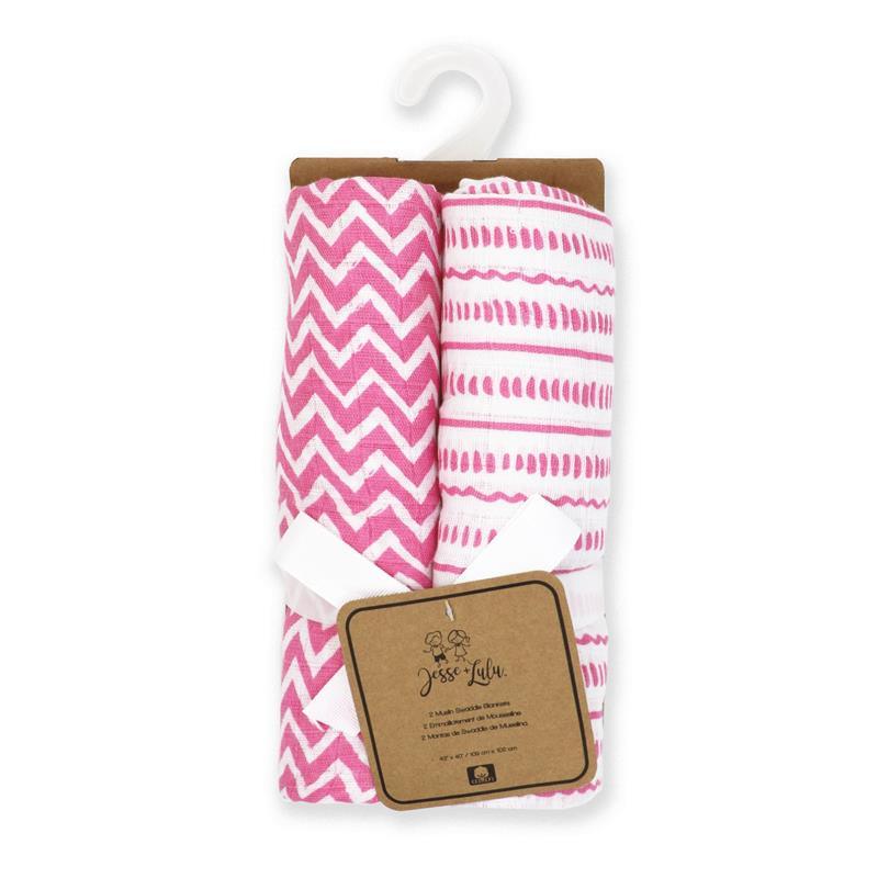 Rose Textiles - 2Pk Pink Doodle Muslin Swaddle Blankets Image 3